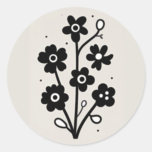 Sticker Rond Floral noir et blanc (Devant)
