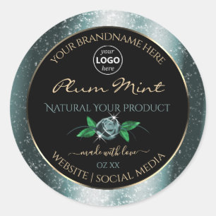 Sticker Rond Floral noir foncé Parties scintillant Turquoise Lo