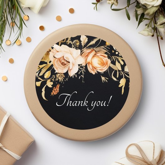 Sticker Rond Floral noir Mariage moderne