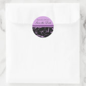 Sticker Rond Floral noir & violet Enregistrer la date Enveloppe (Sac)