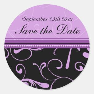 Sticker Rond Floral noir & violet Enregistrer la date Enveloppe