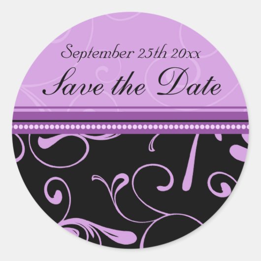 Sticker Rond Floral noir & violet Enregistrer la date Enveloppe (Devant)