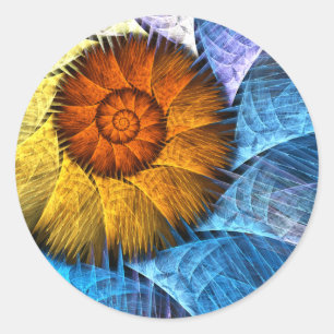 Sticker Rond Floral Orange Bleu Jaune Art Abstrait