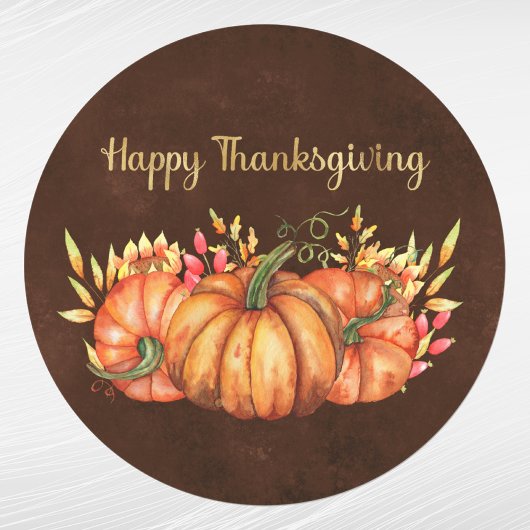 Sticker Rond Floral Orange Citrouille Thanksgiving