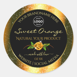 Sticker Rond Floral Orange Parties scintillant Noir Produit Éti