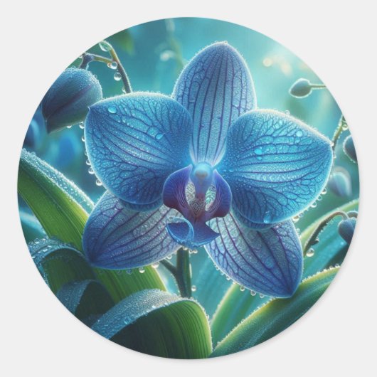 Sticker Rond Floral orchidée bleue (Devant)