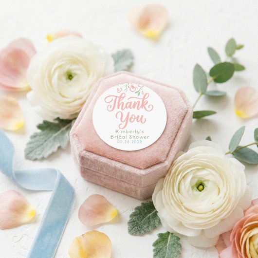 Sticker Rond Floral Pastel Whimsical Bridal Shower Thank You 