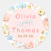 Sticker Rond Floral Pastel Whimsical Elegant Wedding (Devant)
