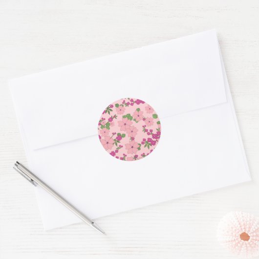 Sticker Rond Floral pattern, pastel violet and purple, (Enveloppe)