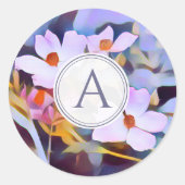 Sticker Rond Floral pourpre et bleu avec initial (Devant)