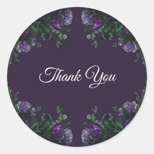 Sticker Rond Floral pourpre foncé élégant mariage gothique (Devant)