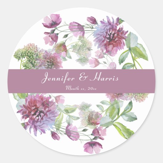Sticker Rond Floral pourpre mariage (Devant)