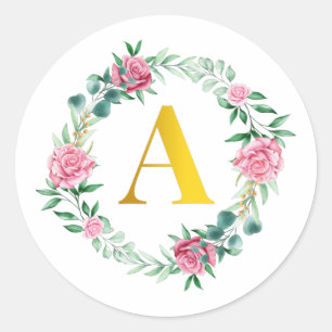 Sticker Rond Floral Première couronne Monogramme lettre A Stick