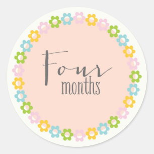 Sticker Rond Floral quatre mois Nouveau chevalet bébé