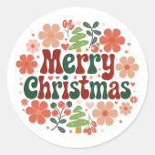 Sticker Rond Floral Red and Green Merry Christmas Envelope Seal (Devant)
