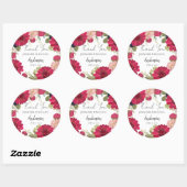 Sticker Rond Floral Red Green Wedding Thank You (Feuille)