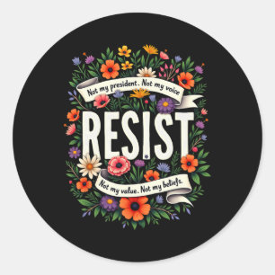 Sticker Rond Floral résiste à Trump et non à mon président 1