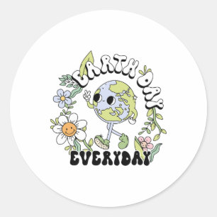 Sticker Rond Floral Retro Jour des terres Super tous les jours
