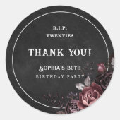 Sticker Rond Floral Rip 20s 30e anniversaire Merci de fête (Devant)