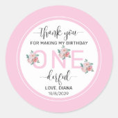 Sticker Rond Floral rose 1er anniversaire (Devant)