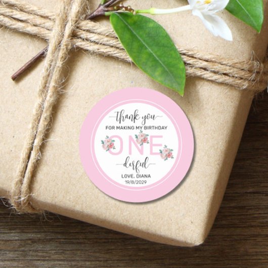 Sticker Rond Floral rose 1er anniversaire