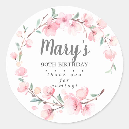 Sticker Rond Floral rose 90e anniversaire Merci (Devant)