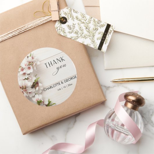 Sticker Rond Floral rose blanc | Faveur de mariage (Cadeaux)