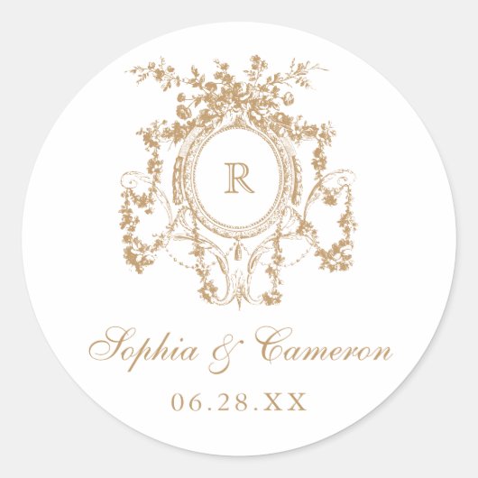 Sticker Rond Floral Rose Crest Mariage Monogramme (Devant)
