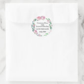Sticker Rond Floral rose Enregistrer la date Enveloppe Sceau (Sac)
