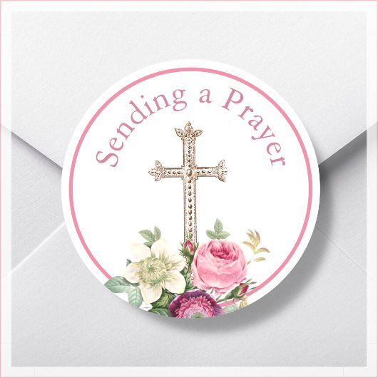 Sticker Rond Floral rose envoyant une prière religieuse