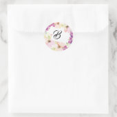 Sticker Rond Floral rose et violet mariage (Sac)