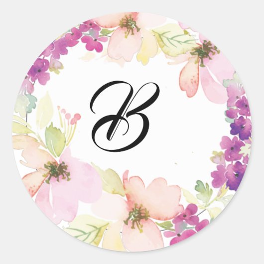 Sticker Rond Floral rose et violet mariage (Devant)