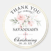 Sticker Rond Floral rose fille Christening Merci (Devant)