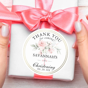 Sticker Rond Floral rose fille Christening Merci