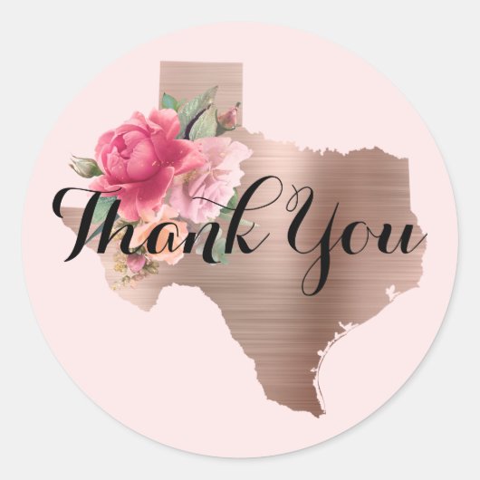 Sticker Rond Floral Rose Gold Texas Mariage Merci (Devant)