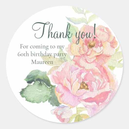 Sticker Rond Floral rose Merci (Devant)