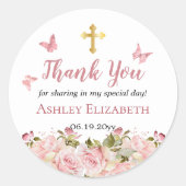 Sticker Rond Floral rose |Merci de la croix d'or des papillons (Devant)
