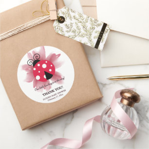 Sticker Rond Floral rose mignon Notre petit Baby shower de bug