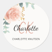 Sticker Rond Floral rose or verdure merci (Devant)