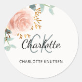 Sticker Rond Floral rose or verdure merci (Devant)