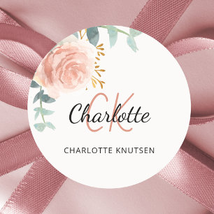 Sticker Rond Floral rose or verdure merci