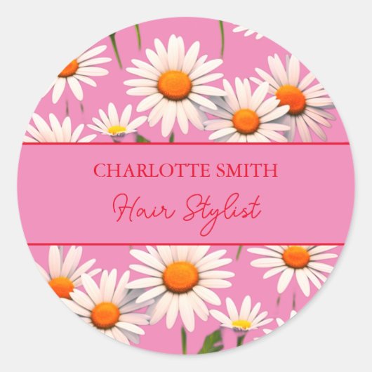 Sticker Rond Floral rose rouge marguerite moderne (Devant)