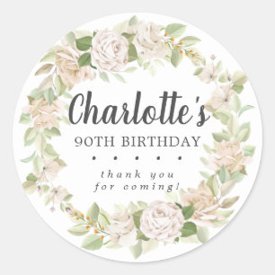 Sticker Rond Floral rose rustique 90e anniversaire Merci