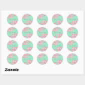 Sticker Rond Floral rose rustique sur Burlap vert menthe (Feuille)