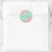 Sticker Rond Floral rose rustique sur Burlap vert menthe (Sac)