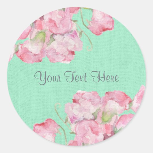 Sticker Rond Floral rose rustique sur Burlap vert menthe (Devant)