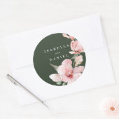 Sticker Rond Floral Rose vert Magnolia Mariage (Enveloppe)