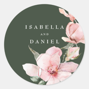 Sticker Rond Floral Rose vert Magnolia Mariage