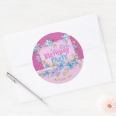 Sticker Rond Floral rose violet Pois fête d'anniversaire (Enveloppe)