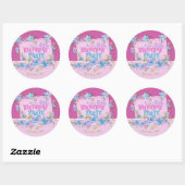 Sticker Rond Floral rose violet Pois fête d'anniversaire (Feuille)